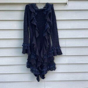 Ruffle Cardigan Sweater Navy Boho Goth Fairycore Romantic Small Whimsigoth
